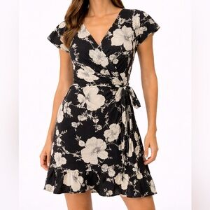 Free People Black and Cream Floral High Low Dress